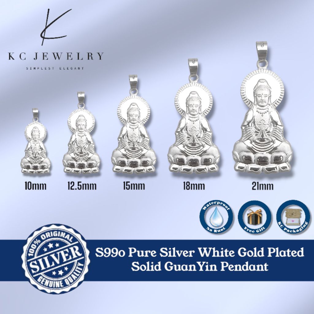 KC Jewelry S990 Pure Silver Solid GuanYin จี้/Kaluung Rantai Loket GuanYin Perak Senior Silver Face 