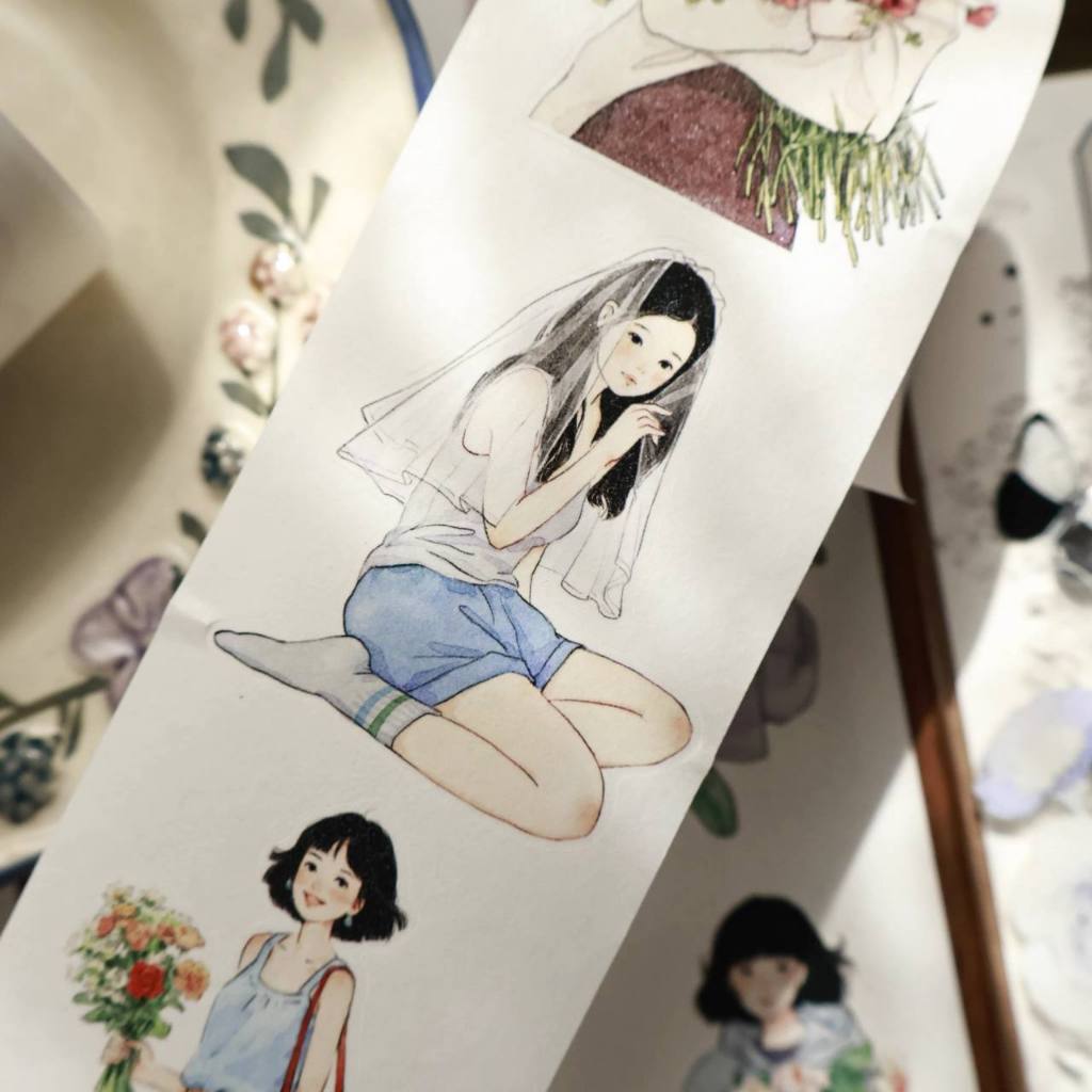Yier~Honey Girl Sweet Girl Character washi Paper Handbook Die-Cutting tape washing One Loop tape Release Paper-5.5cm * 120cm - รูปที่ 2