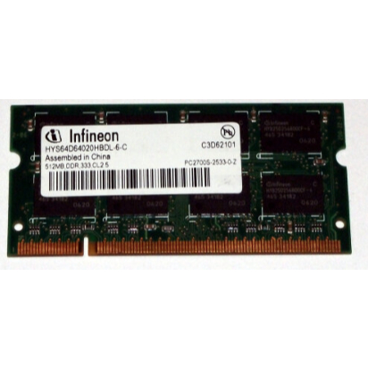 Infineon 512MB DDR1 333MHz CL2.5 2Rx8 200P Non-ECC SoDIMM แล็ปท็อป RAM (PC-2700 HYS64D64020GBDL-6-C)