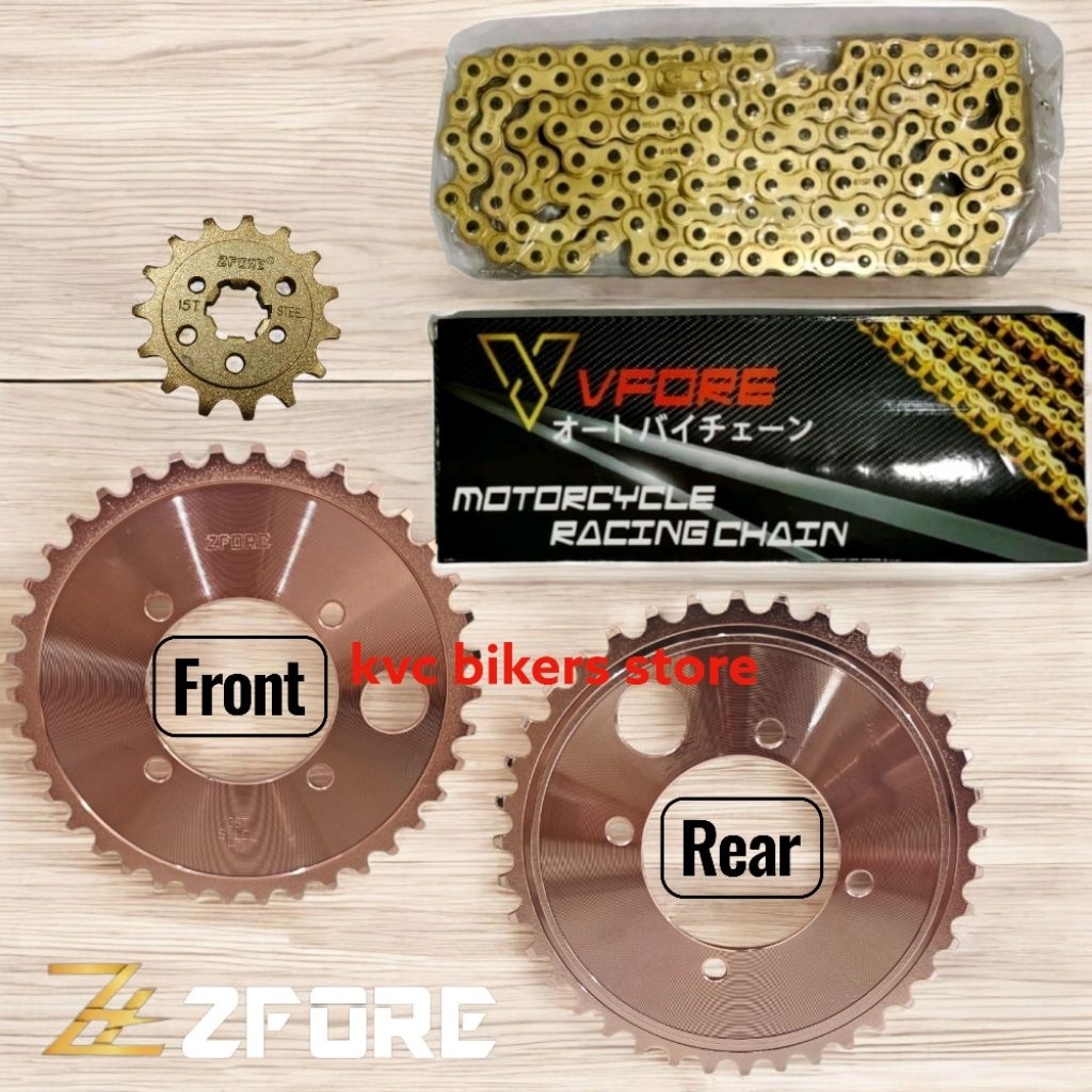 VFORE 415 CHAIN + ZFORE SPROCKET ROSE GOLD LC135/ RXZ / Y125Z / Y15ZR Y16ZR 4LUBANG HUB / LAGENDA110
