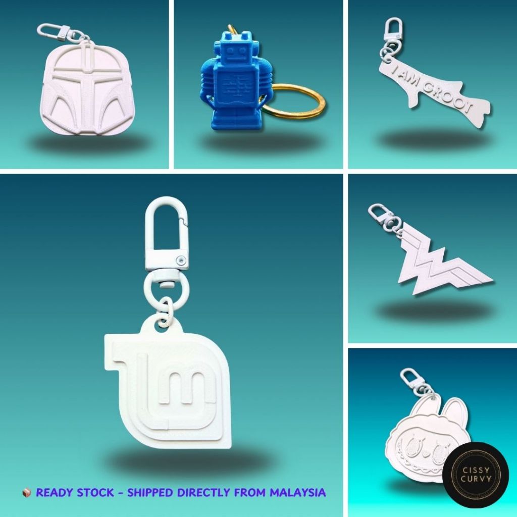 3D PRINTED KEYCHAIN COLLECTION CUSTOM CHARACTER, LOGO & ICON BAG CHARMS