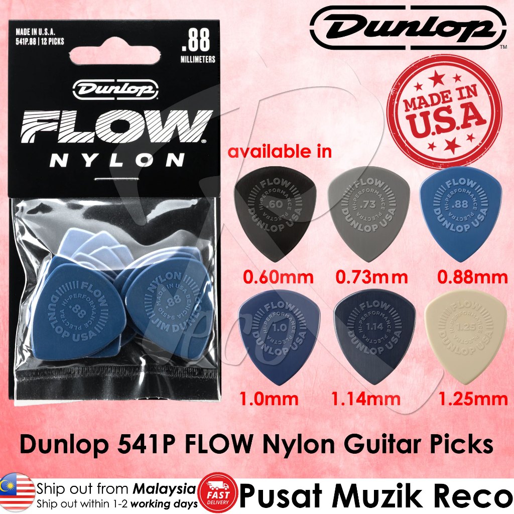 Jim Dunlop 541P Nylon Flow Pick USA Smooth, Fast & สบาย Acoustic & Electric Guitar Pick