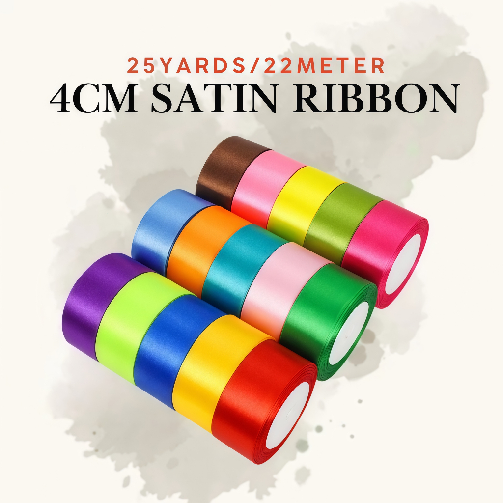 4 ซม.22 เมตร DIY Bow Craft ซาตินริบบิ้นดอกไม้ห่อ Webbing ตกแต่งบรรจุภัณฑ์ลูกไม้ Hadiah Riden Kain
