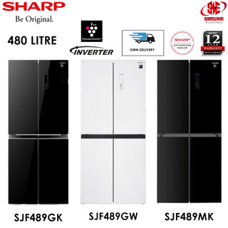 Sharp Multi 4 Door Avance Refrigerator 480L SJF489GK Glass Black/ SJF489GW Glass White/ SJF489MK Metal Black