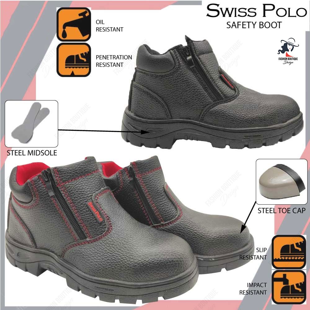 Swiss Polo ผู้ชายผู้หญิง Safety Boot/รองเท้ากลางตัด Safety Boot Zip On Kasut Safety Lelaki Perempuan