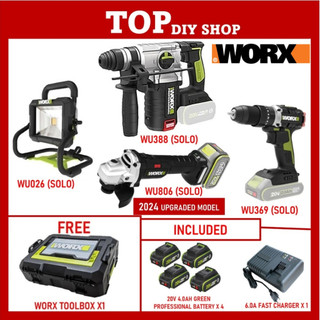 WORX WU388 20V Cordless Rotary Hammer Professional Power Tool Combo Set | Contractor Grade Rotary Hammer Concrete