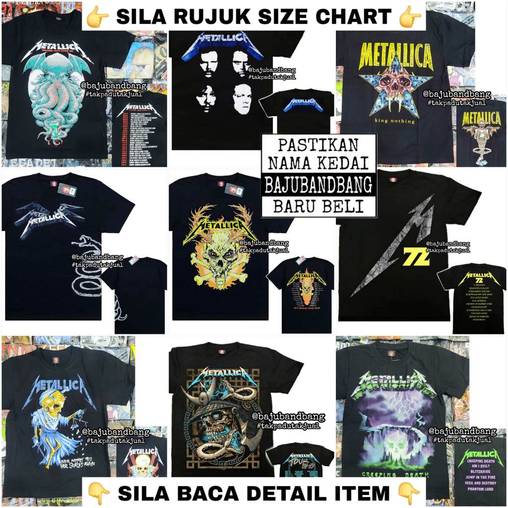 (Pit 18-26) เสื้อยืดวง Baju Metallica ROCK YEAH