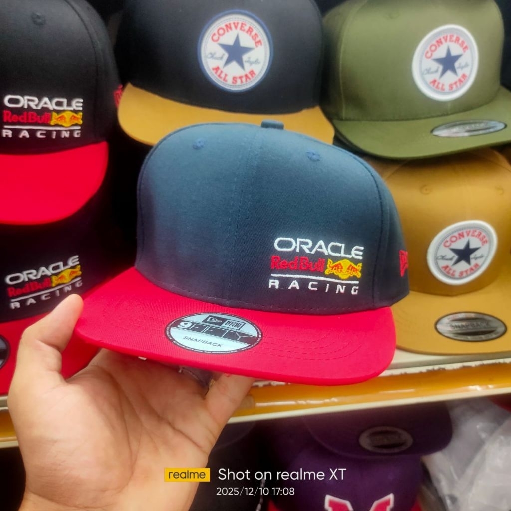 หมวกผู้ชายคุณภาพสูง Oracle Red Bull Snapback Topi Oracle Red Bull Snapback