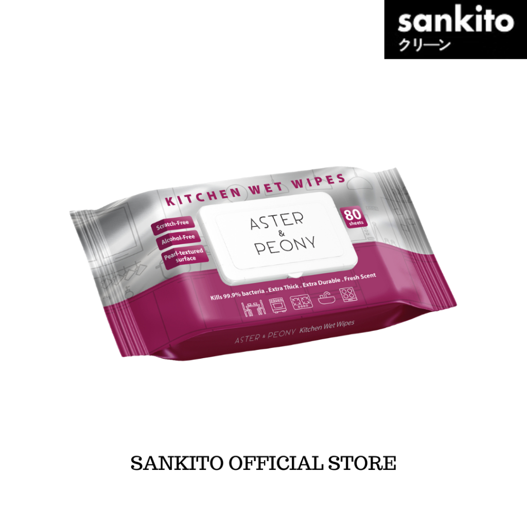 Aster & Peony Kitchen Wet Wipes – แพ็คเดี่ยว (80 แผ่น)