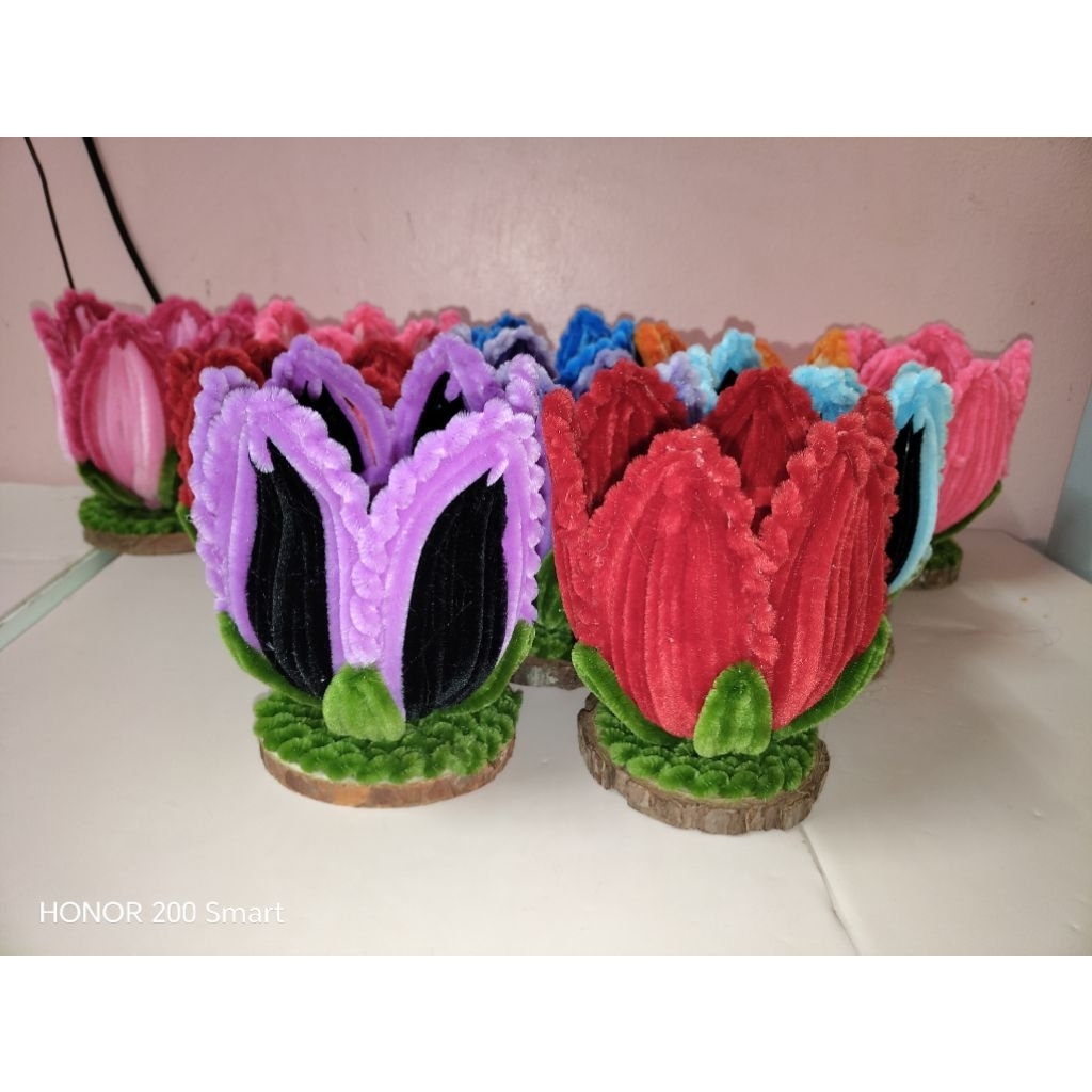 ที่ใส่ปากการูปดอกไม้ Fuzzy Wire Hari Guru สุขสันต์วันเกิดอําลางานแต่งงาน Handmade ประตู