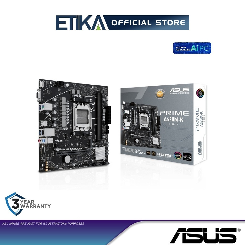 Asus Prime A620M-K-CSM M-ATX MOBO (AM5) AMD A620 AM5 Micro ATX DDR5 เมนบอร์ด CSM รุ่น
