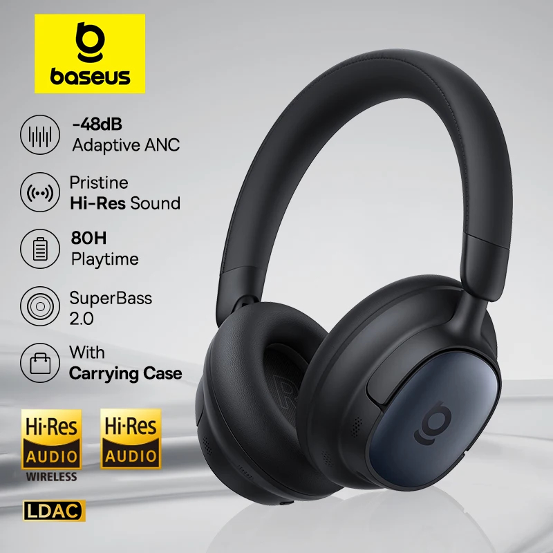 Baseus MH1 หูฟังบลูทูธครอบหู พร้อมระบบตัดเสียงรบกวน ANC -48dB เล่นต่อเนื่อง 80 ชม. รองรับ Hi-Res LDA