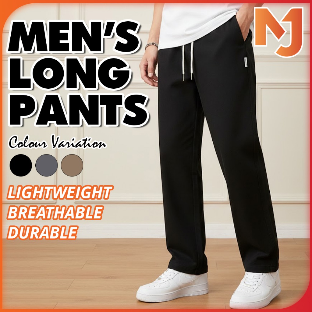 McJoden - LEO Men Long Pants Cotton Loose Straight Cut Baggy Cargo Kerja Casual Slack Pants Men Selu