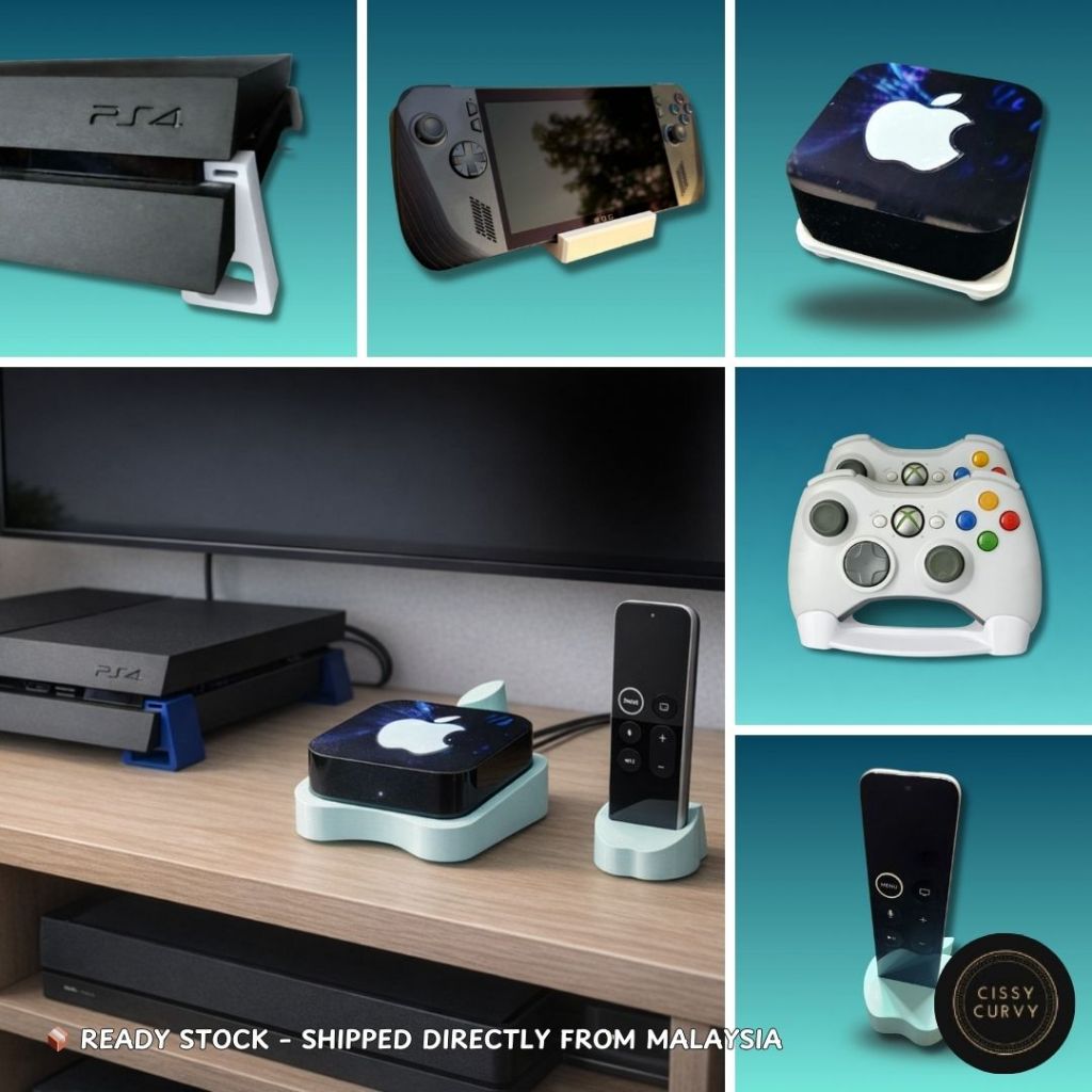 TV DESK ORGANIZER I APPLE TV REMOTE DOCK I APPLE TV 4K BOX STAND I ASUS ROG I PS4 FEET STAND HOLDER