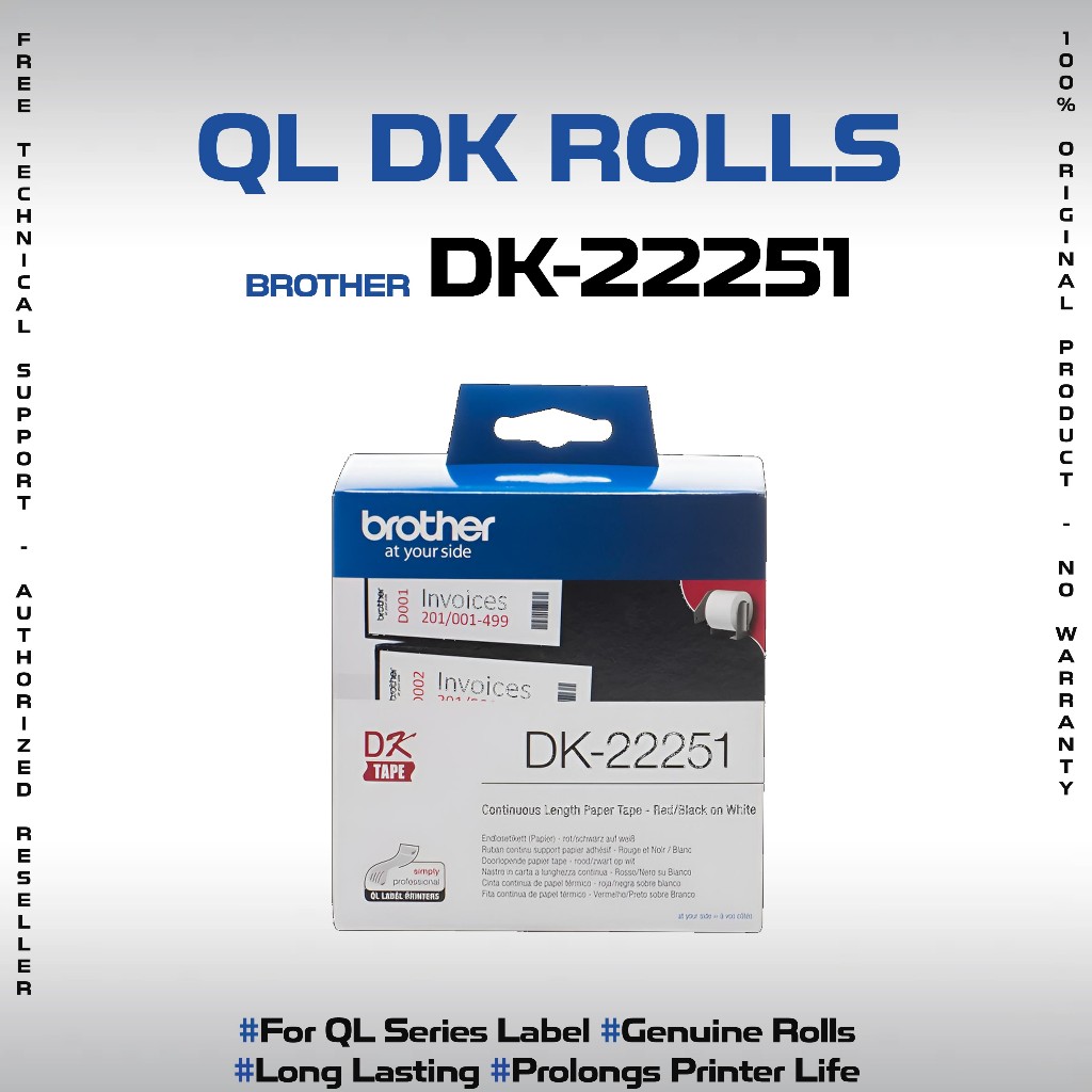BROTHER DK-21251 ป้ายแดง/ดํา (62mm) สําหรับ QL-800 QL-810W QL-820NWB