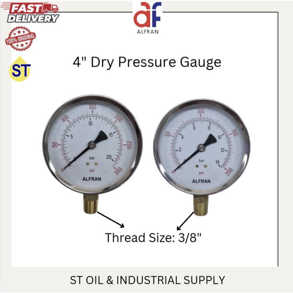 ALFRAN 4" ความดันแห้ง GAUGE (200PSI / 0-14 BAR) (300PSI / 0-20 BAR)