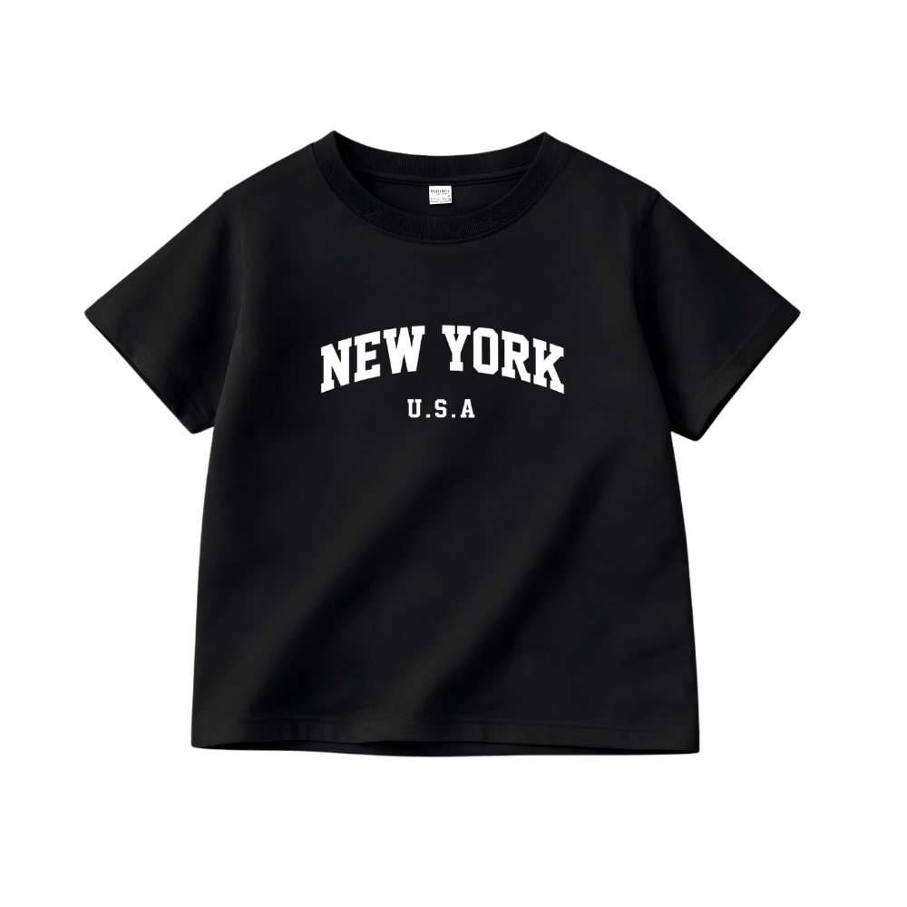New York 100% Cotton 200GSM เสื้อยืดเด็ก Premium Not Hot & Not 3–12 Years