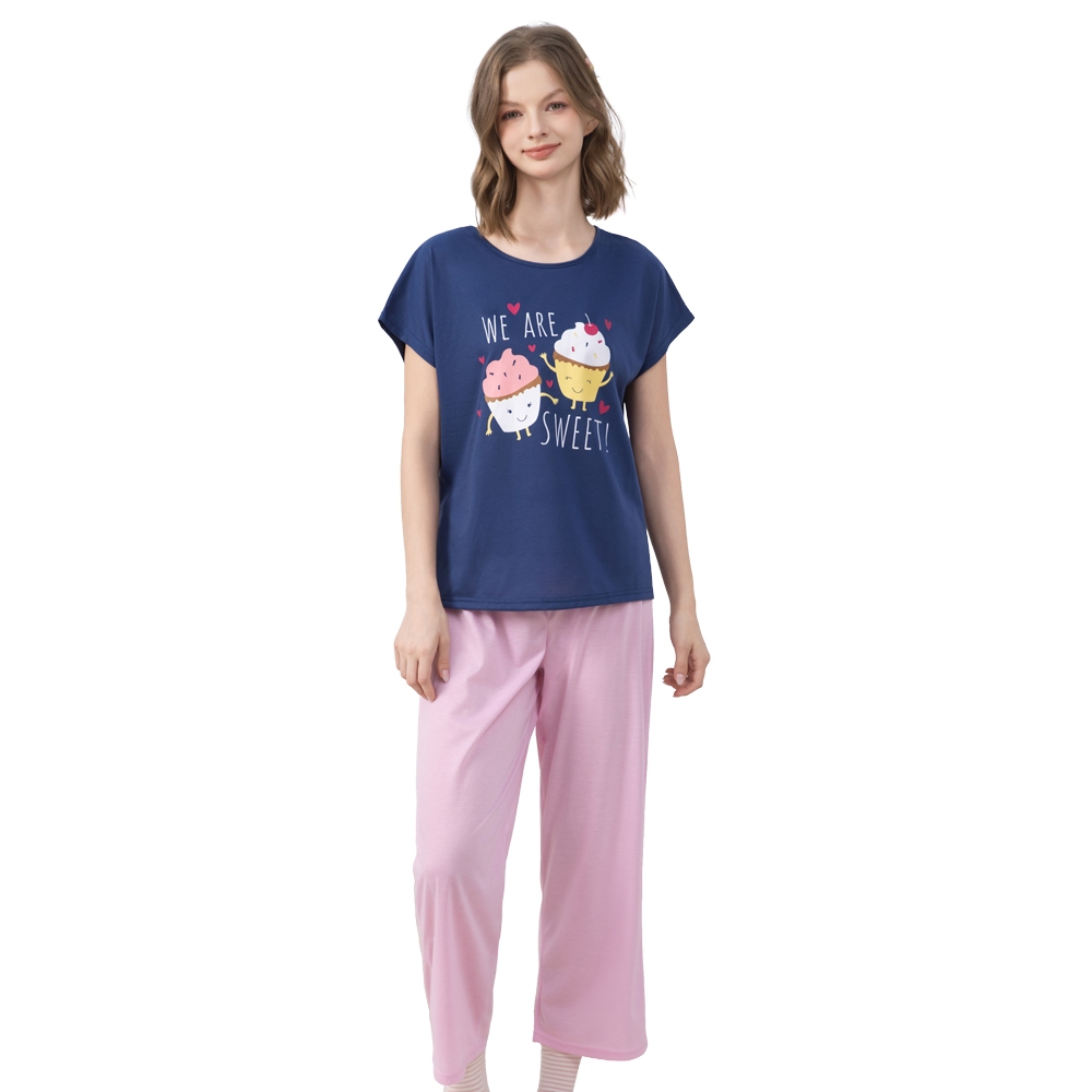 Young Hearts Young Curves We Are Sweet Short Sleeves โพลีเอสเตอร์ Cotton Top & Long Pants Sleep Set 