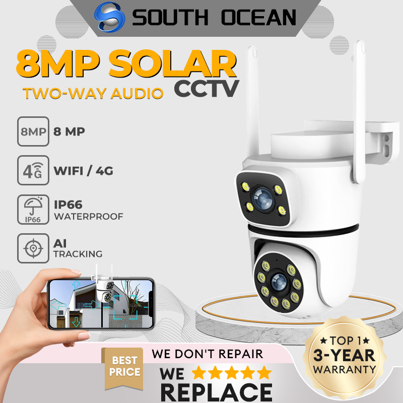 South Ocean 8MP V380 Pro กล้องวงจรปิดกันน้ํากลางแจ้ง WiFi เลนส์คู่พร้อมหน้าจอ Night Vision