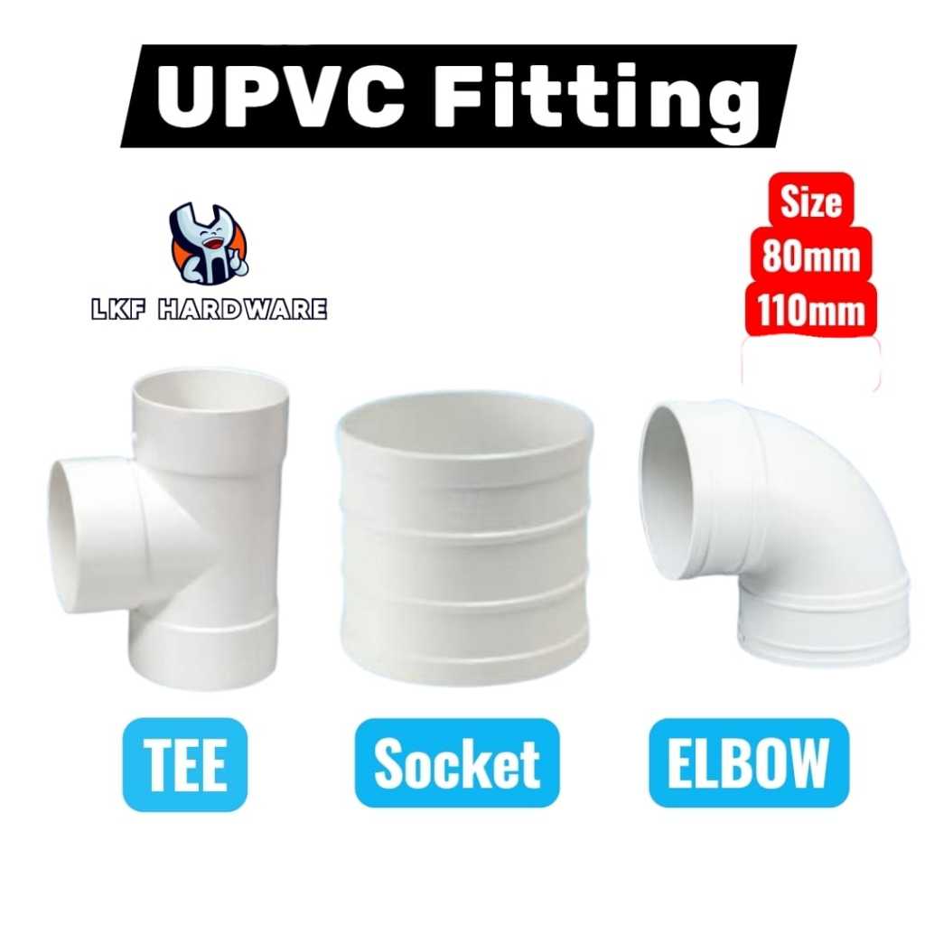 80 มม.110 มม.3 นิ้ว 4 Inchi UPVC ท่อติดตั้งสีขาวสีท่อเชื่อมต่อท่อข้อศอกซ็อกเก็ต Tee