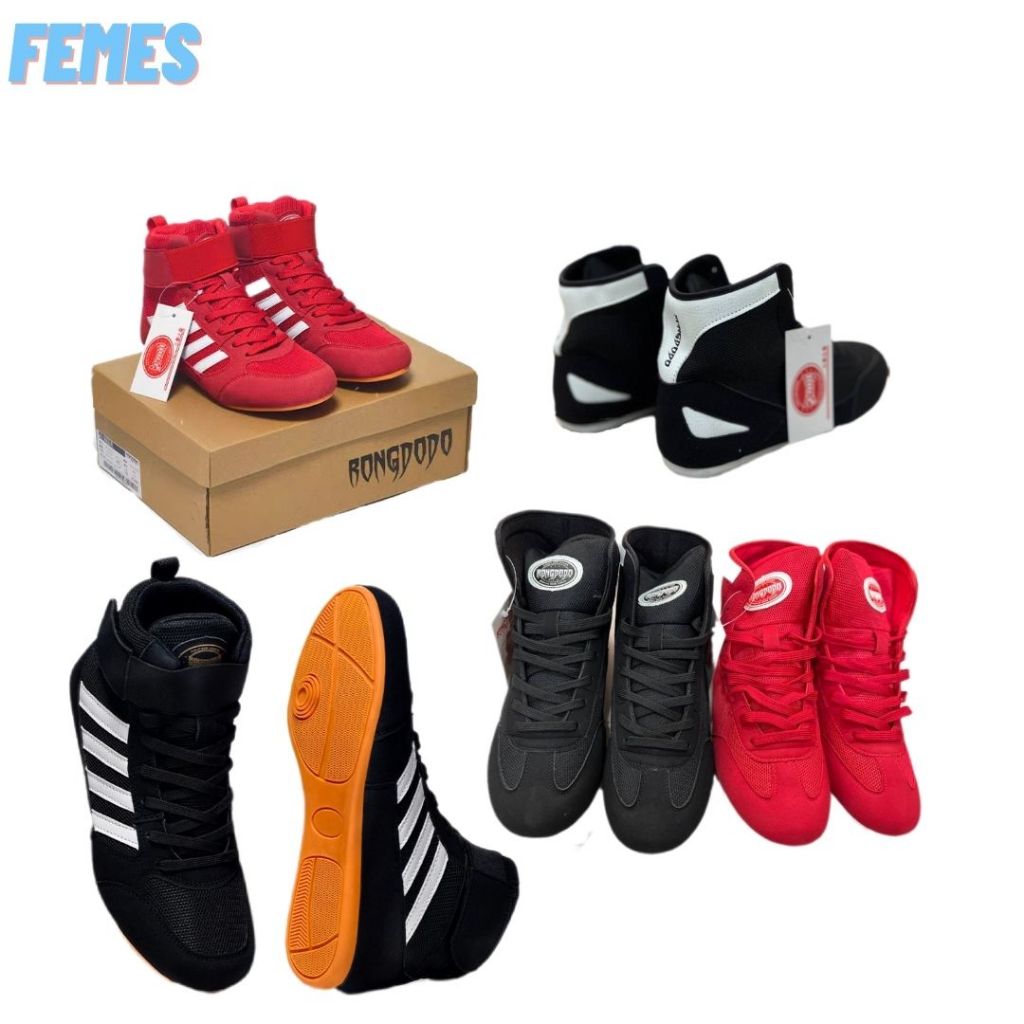 RONGDODO BOXING SHOES USE FOR TRAINING AND RING USE , BREATHABLE MESH และ COWHIDE INSOLE !!