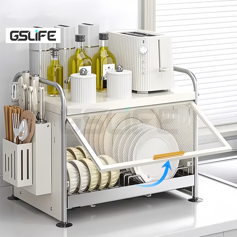 GSLIFE ชั้นวางจานพร้อมฝาปิด ชั้นวางจานสแตนเลส 50 ซม. ตู้รัก Pinggan Mangkuk ชั้นวางจาน