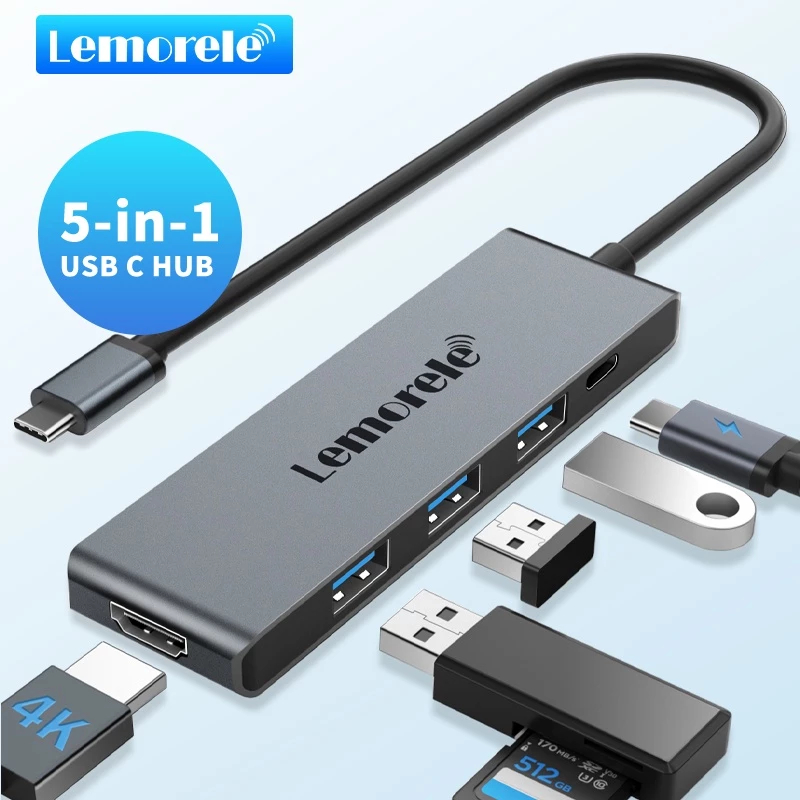 Lemorele TC22L USB-C 5-in-1 Hub 100W PD 4K HDMI USB 3.0
