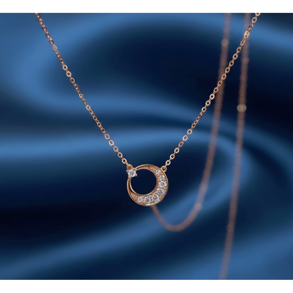 สร้อยคอเพทายเสี้ยวทองจี้ดวงจันทร์วงกลมหรูหราสําหรับผู้หญิงเรียบง่ายn273เครื่องประดับ