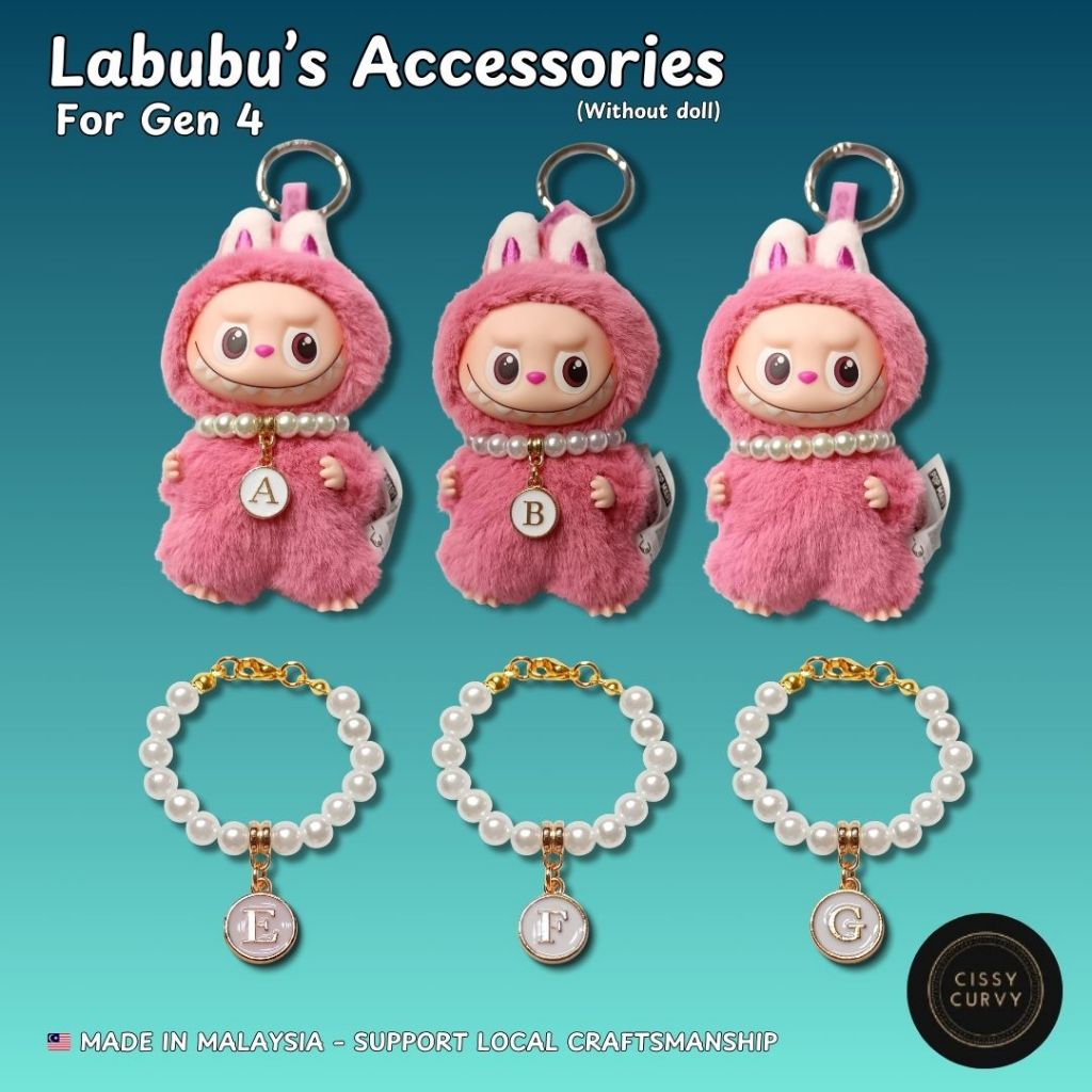 LABUBU 4.0 TOY PEARL NECKLACE – WHITE BEADS CHOKER WITH ALPHABET LETTER PENDANT
