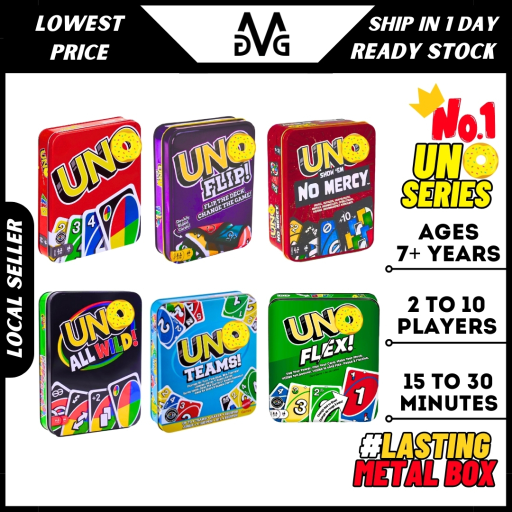 Uno กล่องโลหะ Series Premium Edition การ์ด Tin Storage Family Friends เกมกระดาน Flip Flex No Mercy A