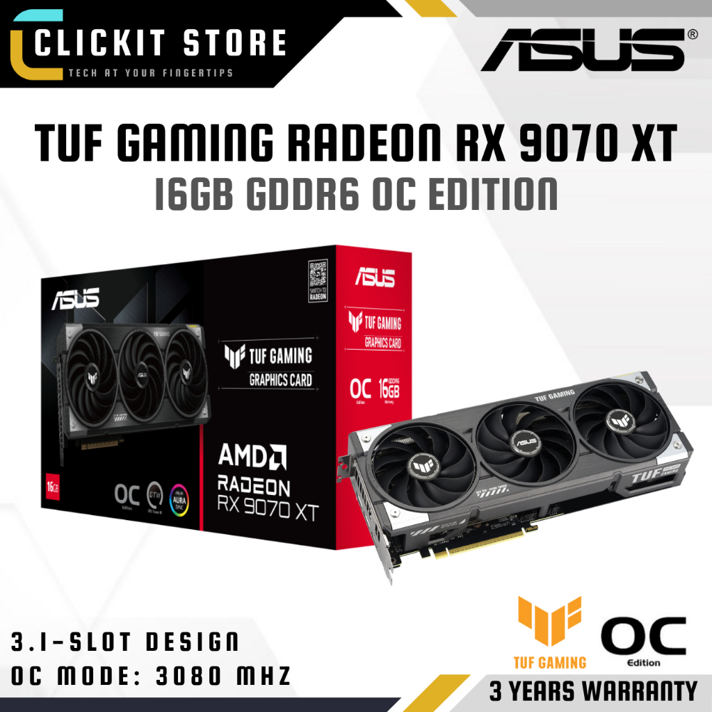 ASUS TUF Gaming RadeonTM RX 9070 XT 16GB GDDR6 OC Edition Kad GPU กราฟิก | TUF-RX9070XT-O16G-GM