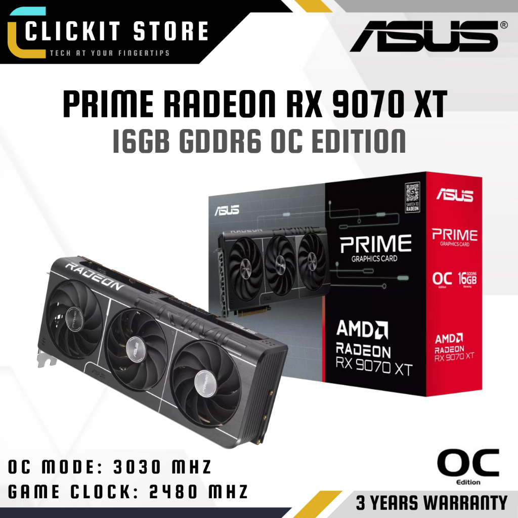 ASUS Prime RadeonTM RX 9070 XT 16GB GDDR6 OC Edition Kad GPU กราฟิกการ์ด | PRIME-RX9070XT-O16G