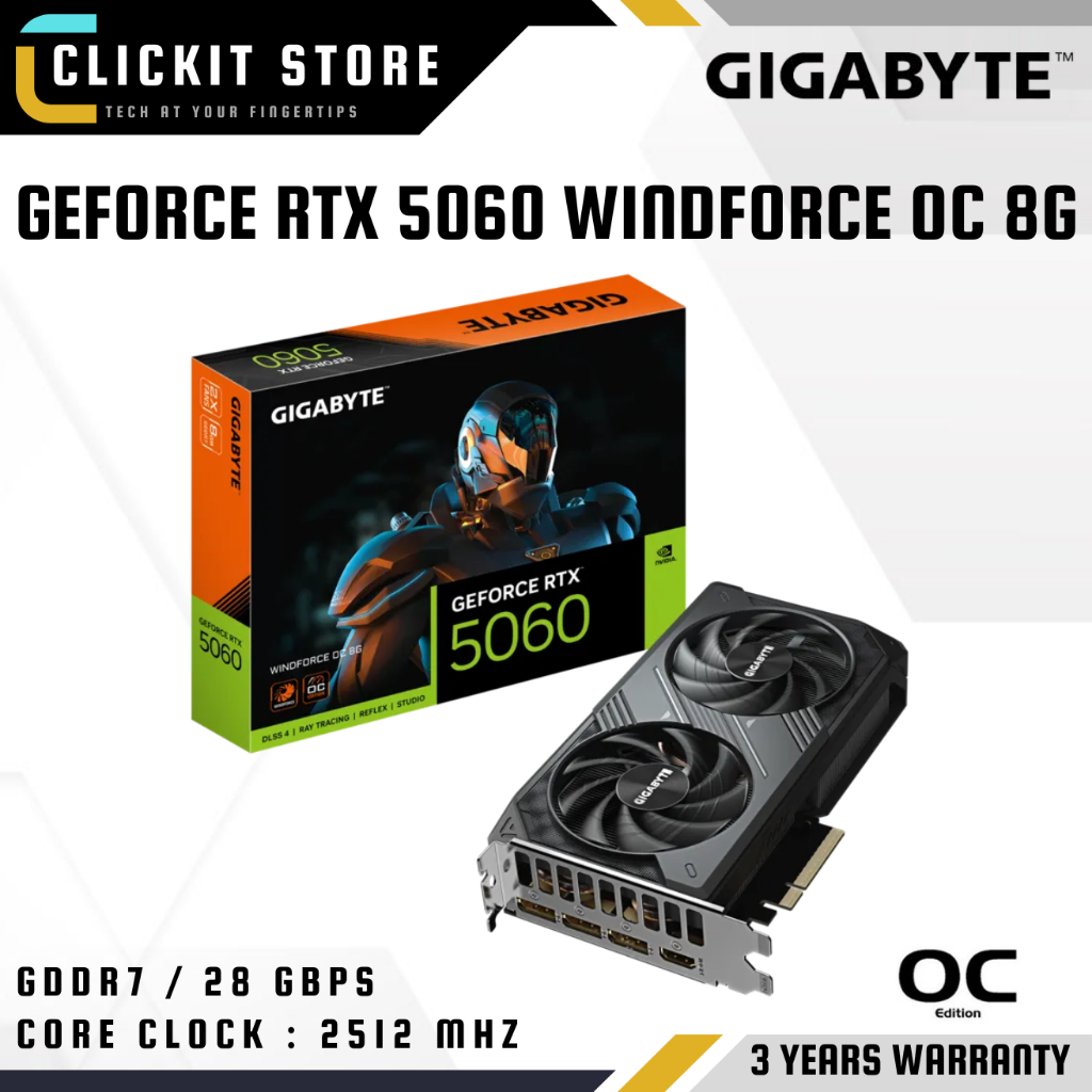 กราฟิกการ์ด GIGABYTE GeForce RTXTM 5060 WINDFORCE OC 8G Kad Graphik GPU | GV-N5060WF2OC-8GD
