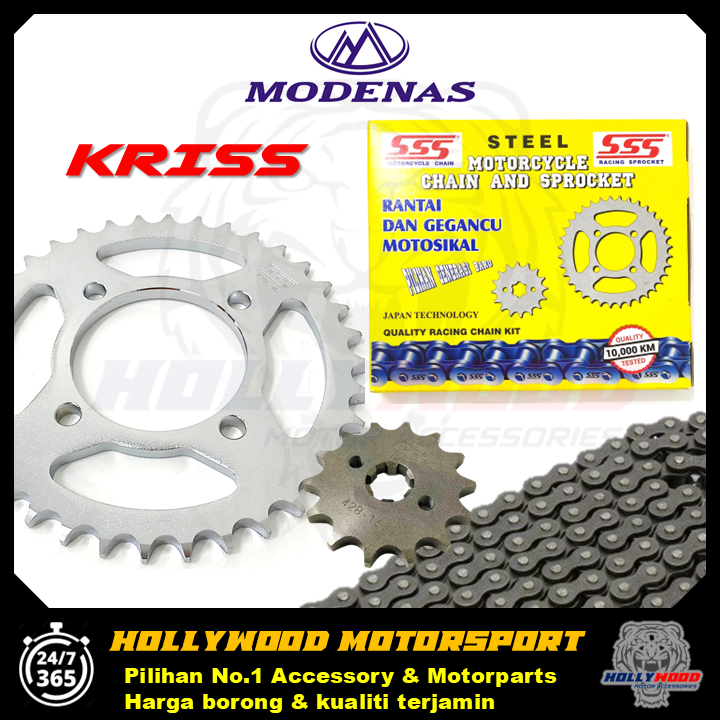 KRISS SSS CHAIN KIT SET 3 IN 1 CHAIN 428 108L + ALLOY CNC SPROCKET 14T + 36T 38T JAPAN TECHNOLOGY
