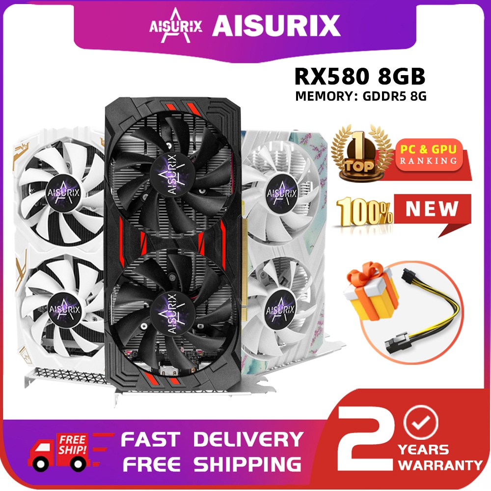 AISURIX ยี่ห้อใหม่กราฟิกการ์ด RX 580 8GB AMD Radeon คอมพิวเตอร์ GPU การ์ดสําหรับเล่นเกม Black Myth W
