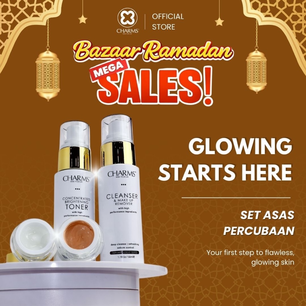 CHARMS HQ Skincare Set ฮาลาล ขนาดเดินทางสําหรับการดูแลผิวแห้งเรืองแสงที่ละเอียดอ่อน