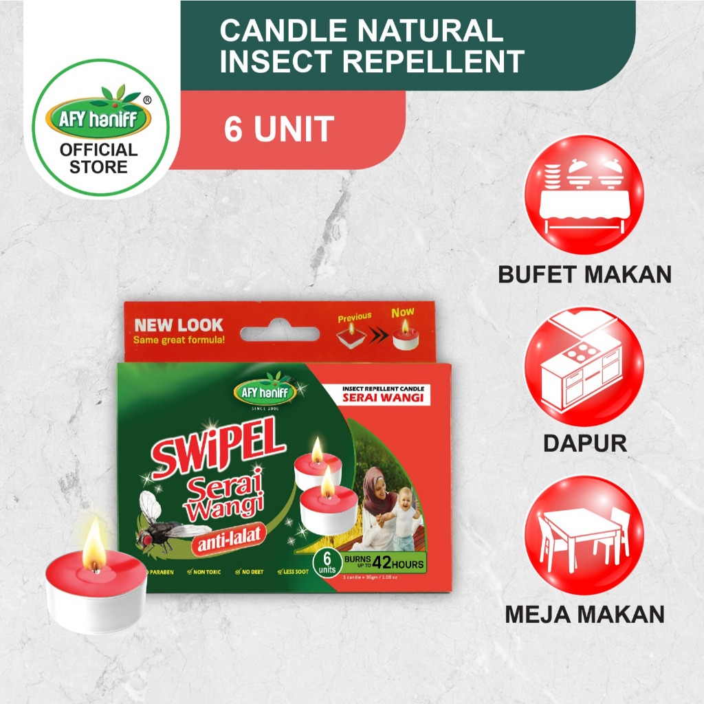 Lilin Halau Lalat Serai Wangi Afy Haniff SWiPEL® เทียนไล่แมลงธรรมชาติ 30g x 6 ชิ้น