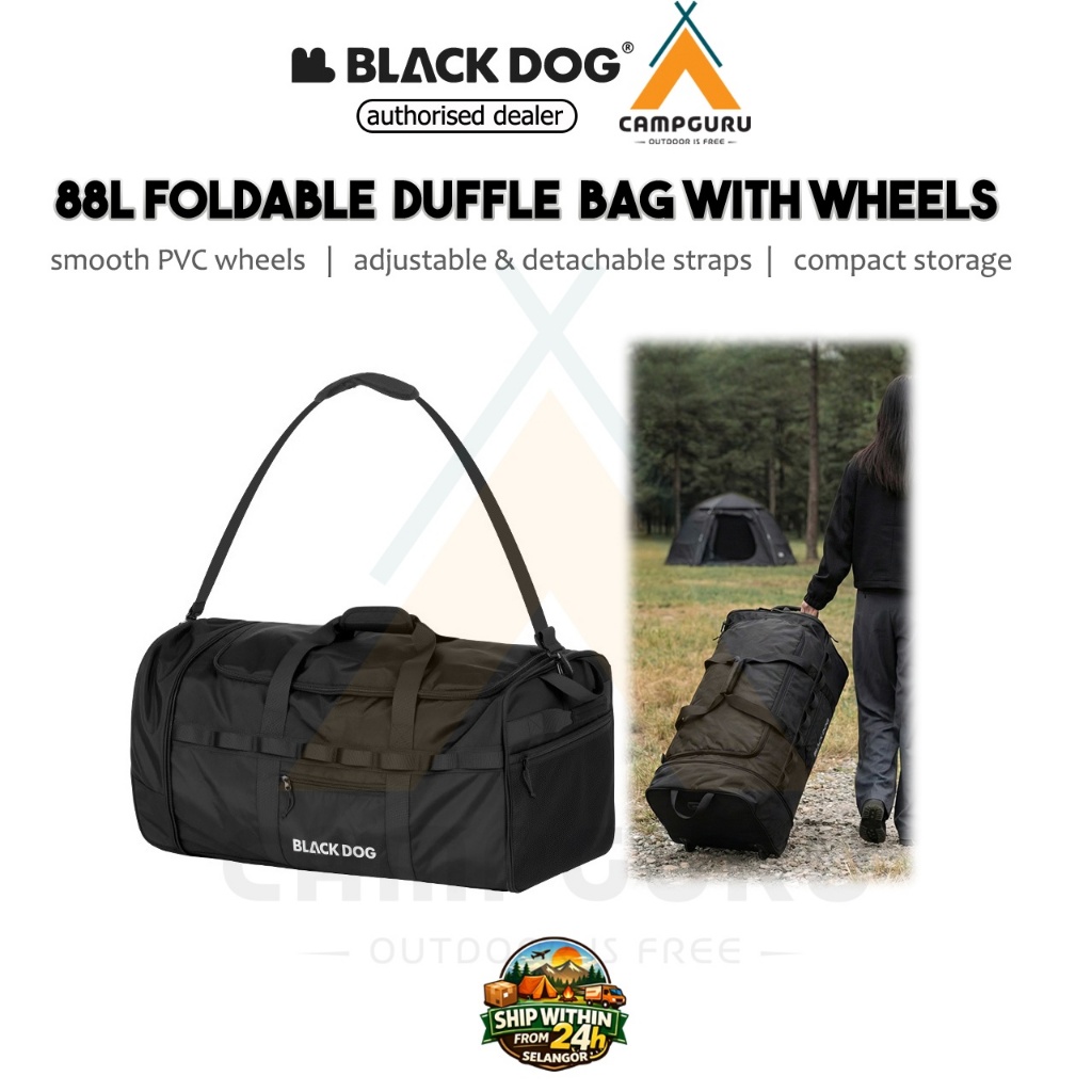 Blackdog 88L กระเป๋า Duffle แบบพับได้พร้อมล้อความจุขนาดใหญ่ขนาดกะทัดรัดที่ถอดออกได้สายรัดปรับได้ Travel Camping