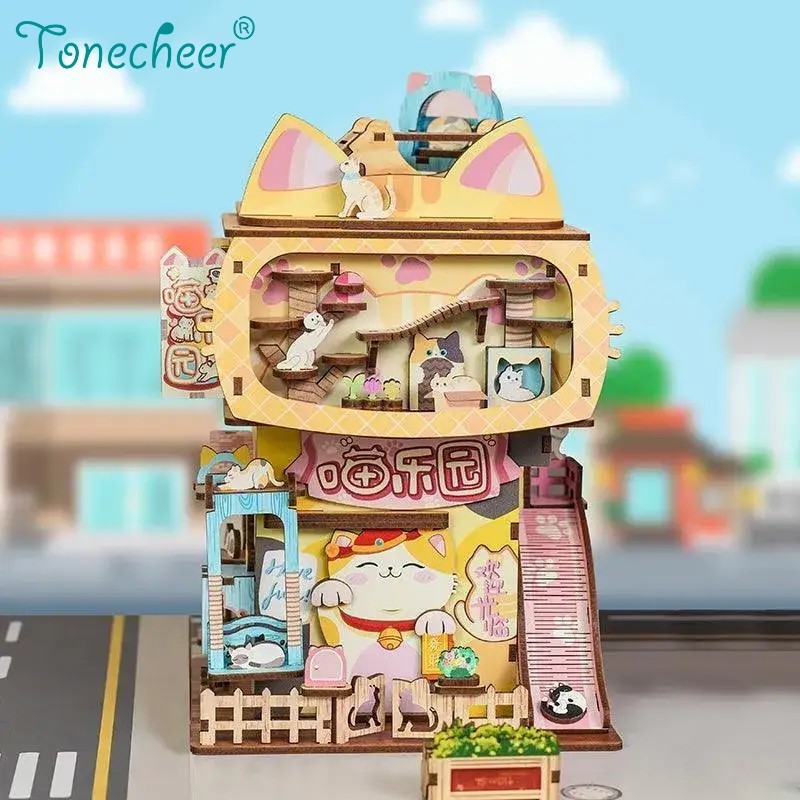 Tonecheer หนังสือปริศนาไม้ 3 มิติ Nook Birthday Cat House TQ655