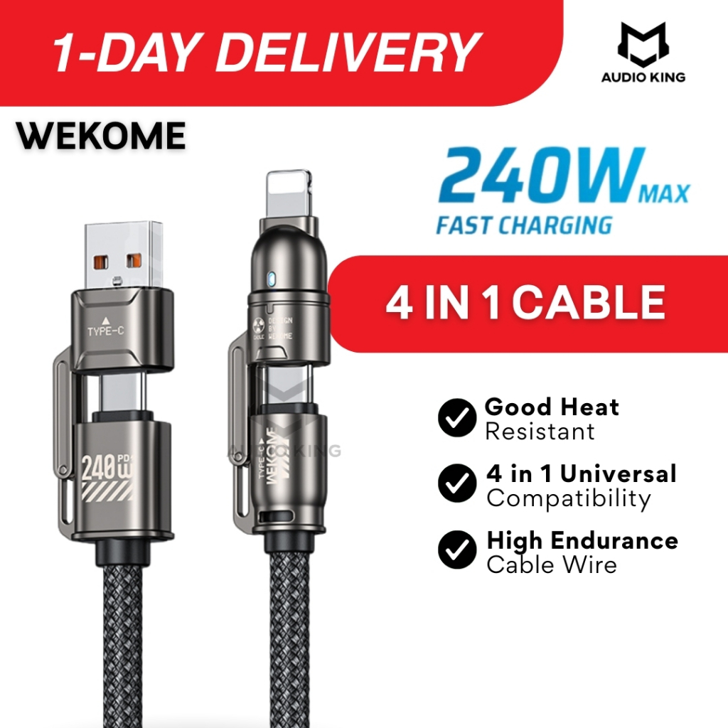 WEKOME ชาร์จเร็วสุด 240w 4 In 1 สาย USB Type C Android เข้ากันได้กับ IP AKWDC50