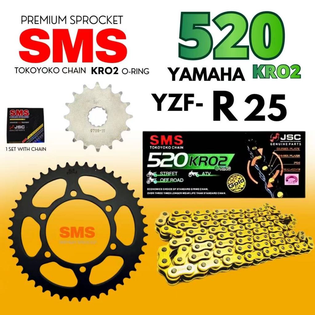 SMS 520KRO2 O RING YAMAHA YZF-R25 SPROCKET ชุดเหล็กสีดํา RK HTM