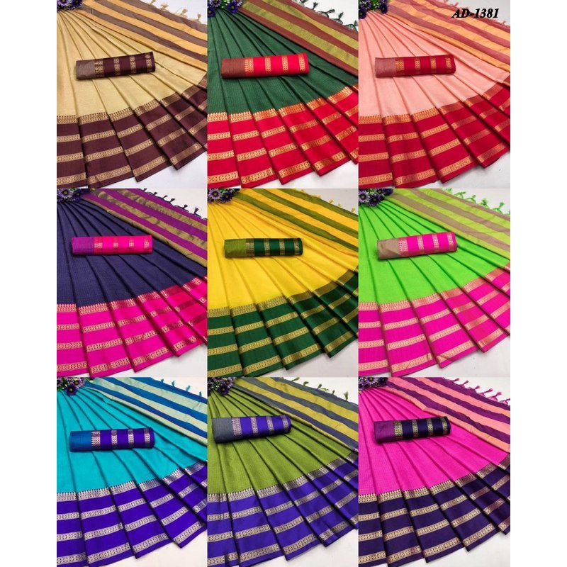 AD-1381~Partywear Cotton Silk Jacquard Work Sarees