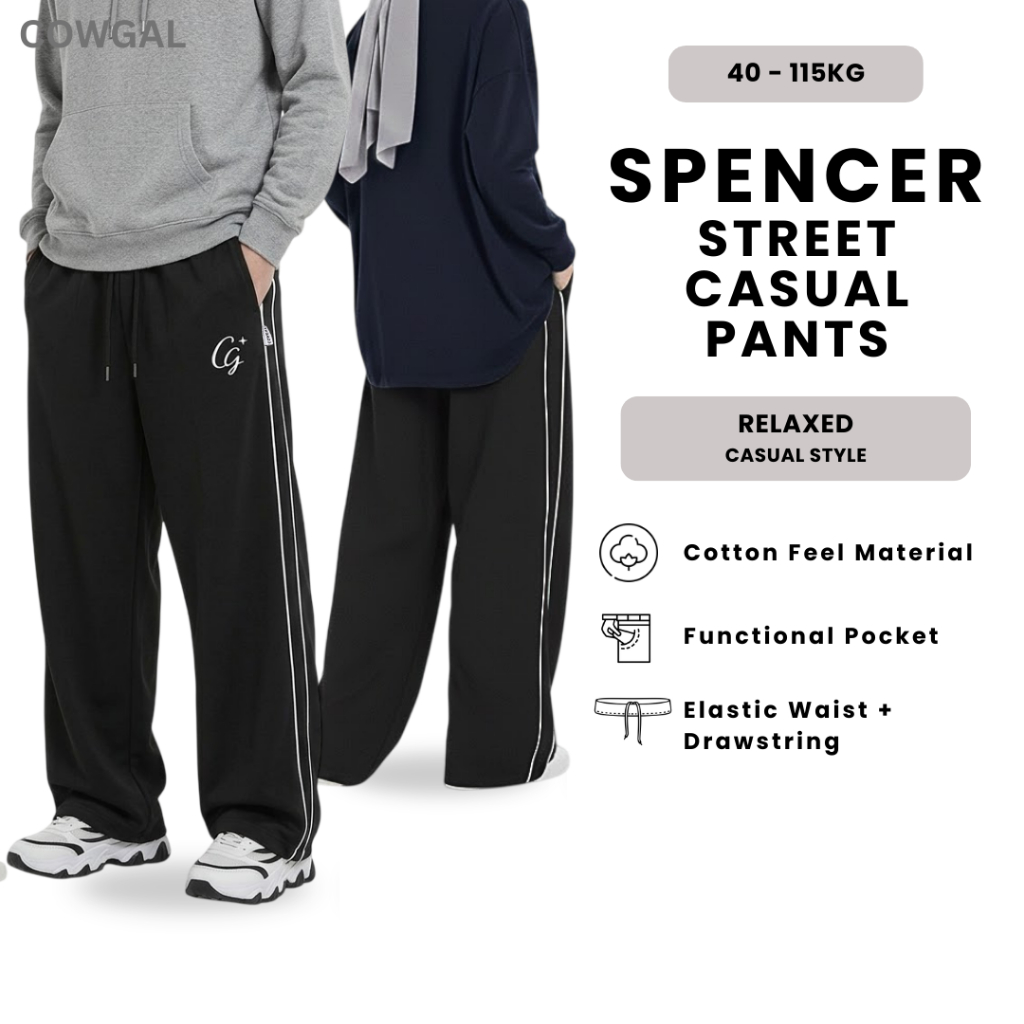 COWGAL Spencer Casual Street Pants – เอวยางเต็ม, กระเป๋าทํางาน & Relax Cut