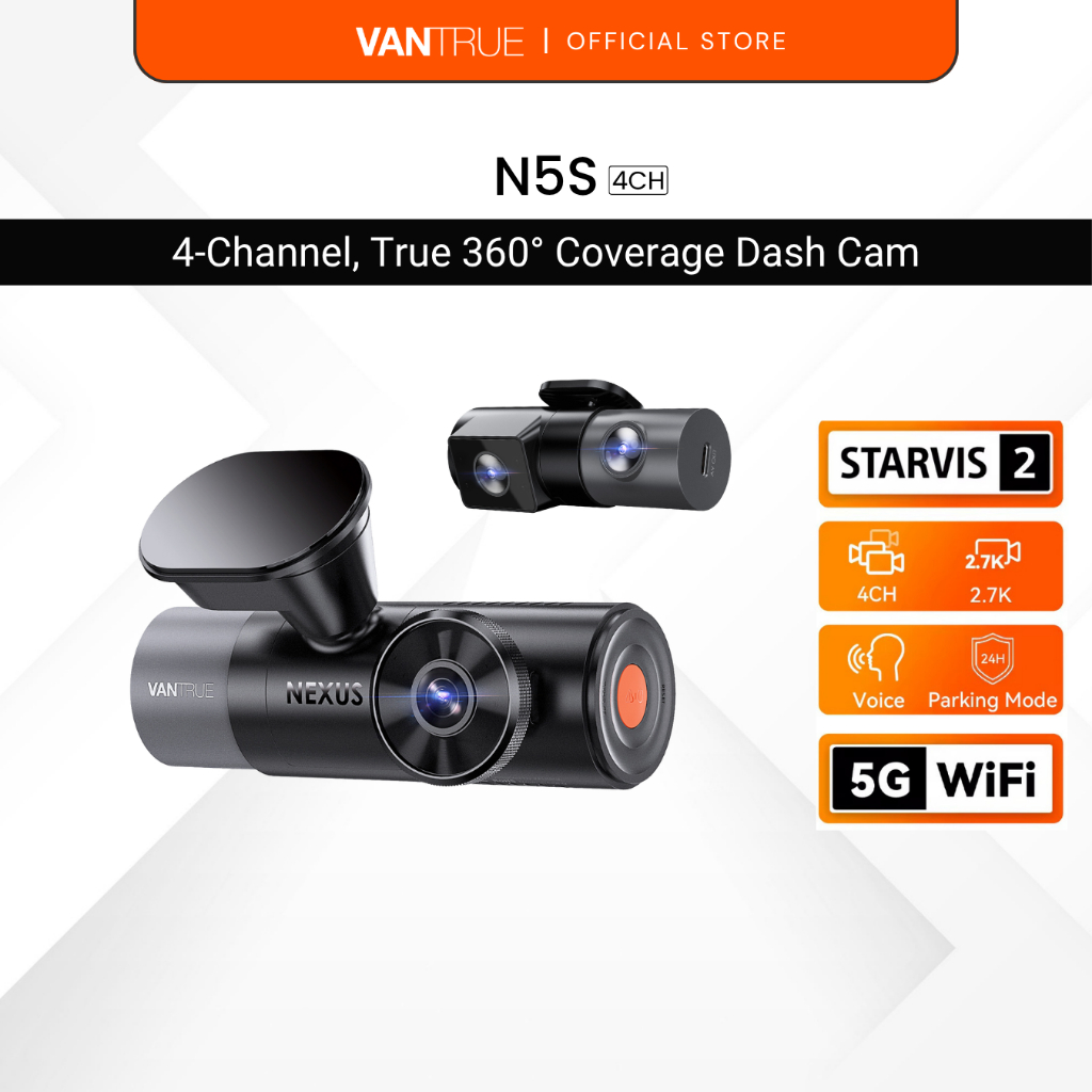 แคม Vantrue N5S Dash - 4-Channel 360° ครอบคลุมเต็มรูปแบบ