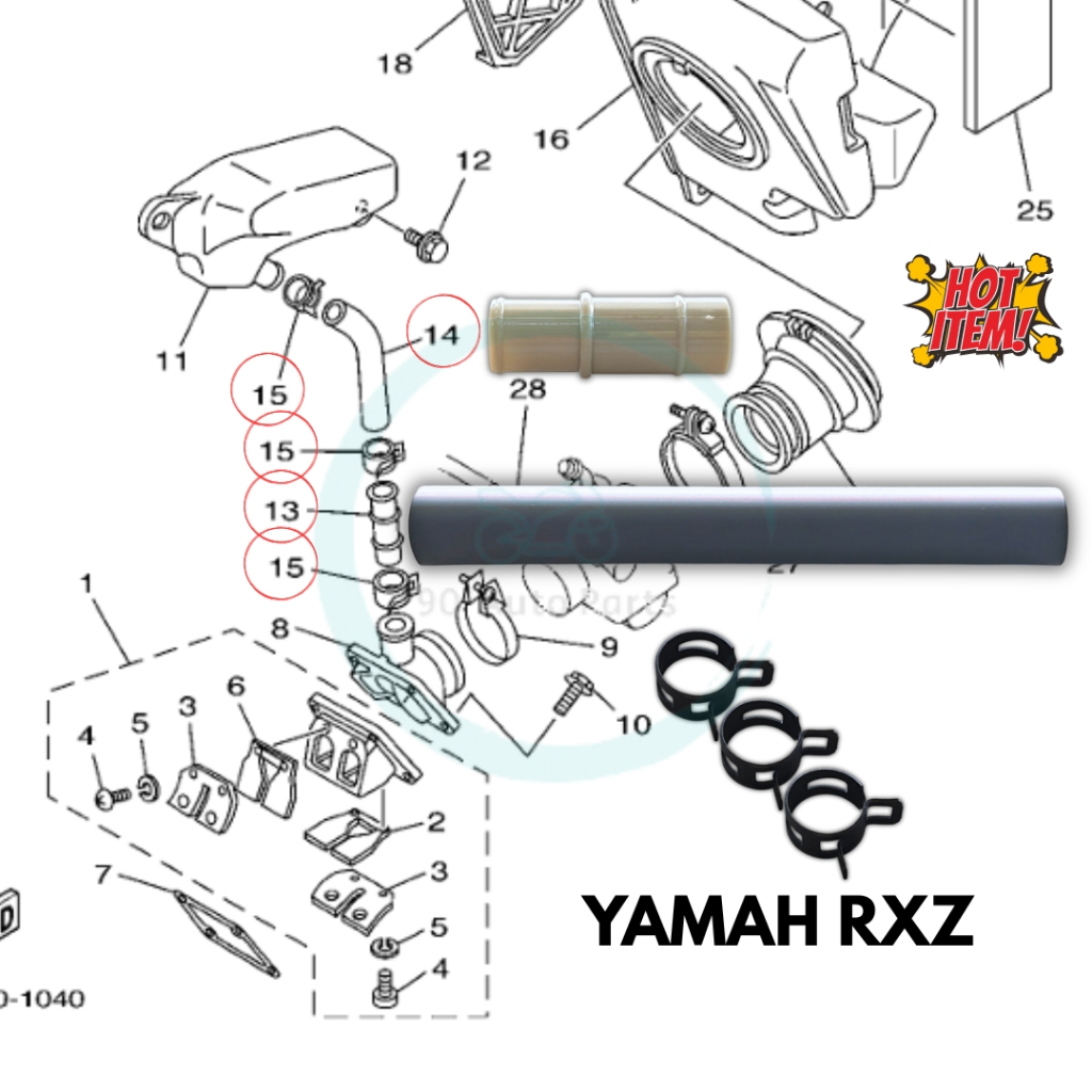 YAMAHA RXZ 5PV AIR CHAMBER HOSE SET YEIS PIPE JOINT CLAMP SET HOS TABUNG ANGIN SPARE PART