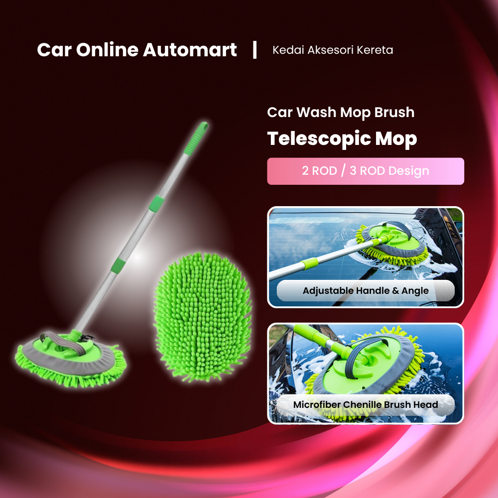 Mop Brush Mitt ล้างรถ Telescopic Microfiber [จับอลูมิเนียมแบบปรับได้สูงสุด 1M] ทําความสะอาด Home Mop