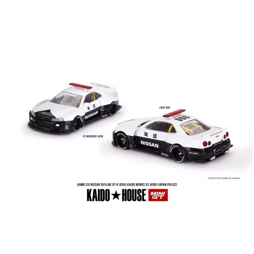 1/64 Mini GT x Kaido House Nissan Skyline GT-R R34 Kaido Works (V2 Aero) ตํารวจ