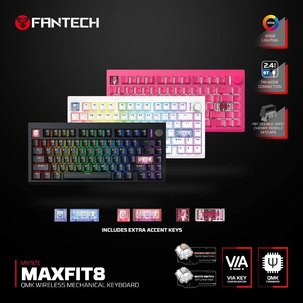 FANTECH MK921 MAXFIT8 QMK คีย์บอร์ดไร้สาย (Rossi Edition)