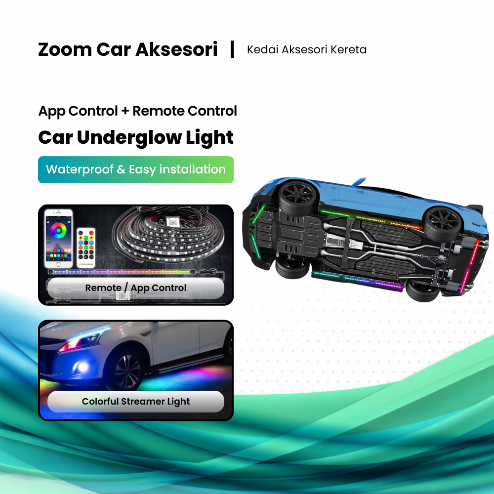 Lampu Bawah Kereta RGB LED Underglow Plug & Play 4in1 6in1 App ควบคุมระยะไกล Ambient Light 汽车底盘灯
