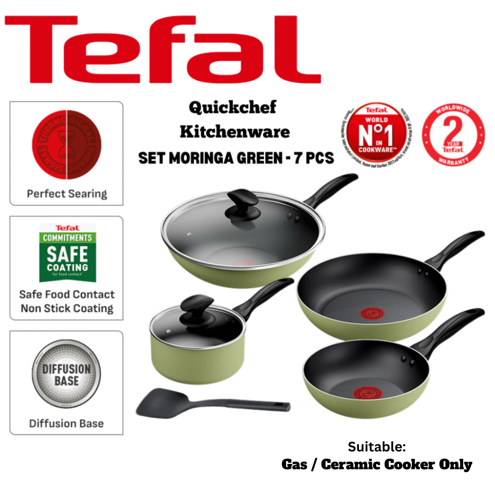 TEFAL ชุดเครื่องครัว MORANGE GREEN 7 ชิ้น B957S7